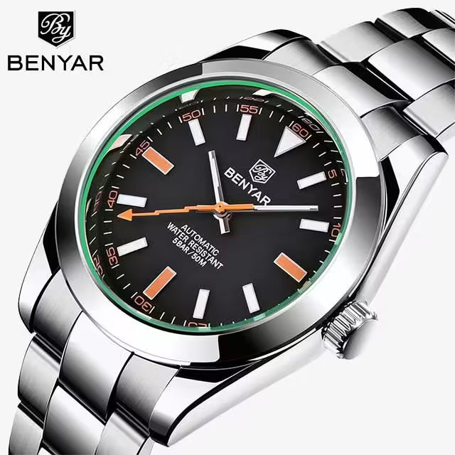 Montre BENYAR pour homme en acier inoxydable à mouvement automatique, modèle BY-5152