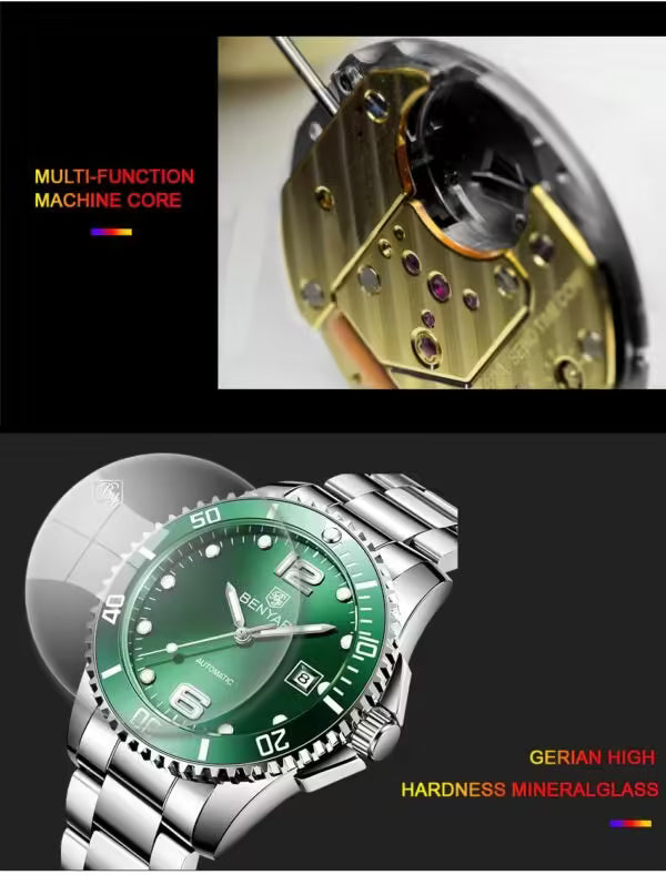 Montre BENYAR pour homme en acier inoxydable à mouvement automatique, modèle BY-5152 