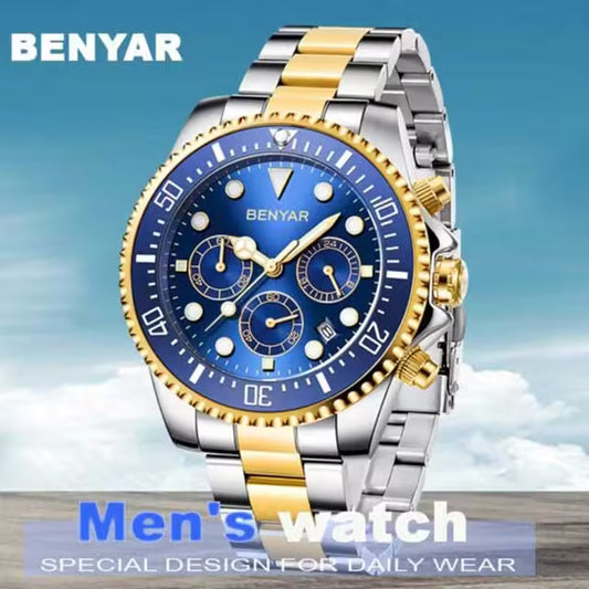 ساعة كرونوغراف رجالية من بينيار مصنوعة من الفولاذ المقاوم للصدأ موديل (BY-5140S) 