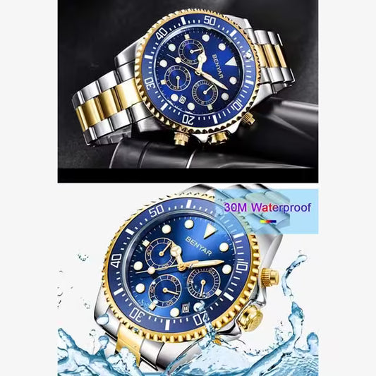 ساعة كرونوغراف رجالية من بينيار مصنوعة من الفولاذ المقاوم للصدأ موديل (BY-5140S) 