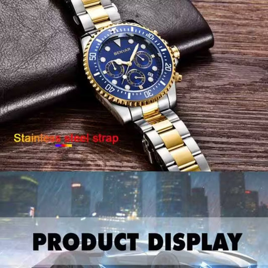 ساعة كرونوغراف رجالية من بينيار مصنوعة من الفولاذ المقاوم للصدأ موديل (BY-5140S) 