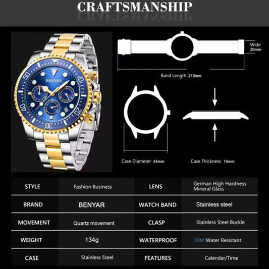 ساعة كرونوغراف رجالية من بينيار مصنوعة من الفولاذ المقاوم للصدأ موديل (BY-5140S) 