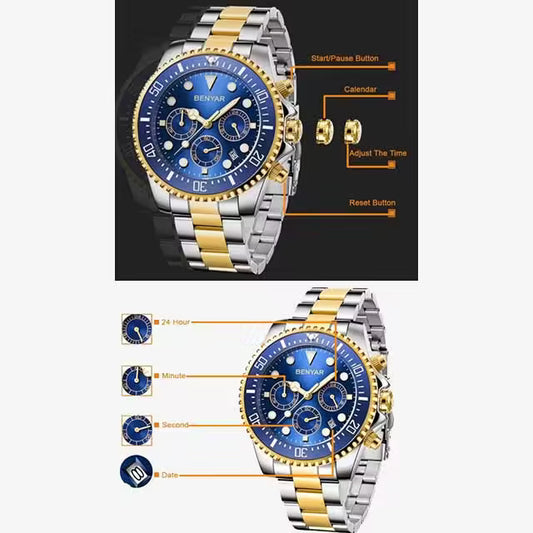 ساعة كرونوغراف رجالية من بينيار مصنوعة من الفولاذ المقاوم للصدأ موديل (BY-5140S) 