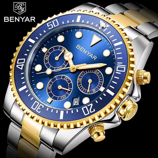 ساعة كرونوغراف رجالية من بينيار مصنوعة من الفولاذ المقاوم للصدأ موديل (BY-5140S) 