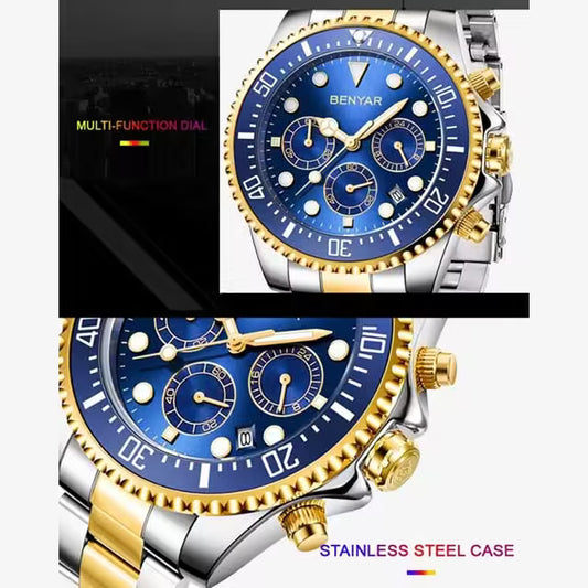 ساعة كرونوغراف رجالية من بينيار مصنوعة من الفولاذ المقاوم للصدأ موديل (BY-5140S) 
