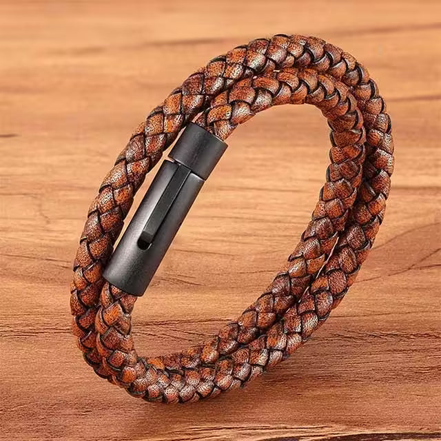 Black Buckle Double layer Leather Bracelet (EGBT321)