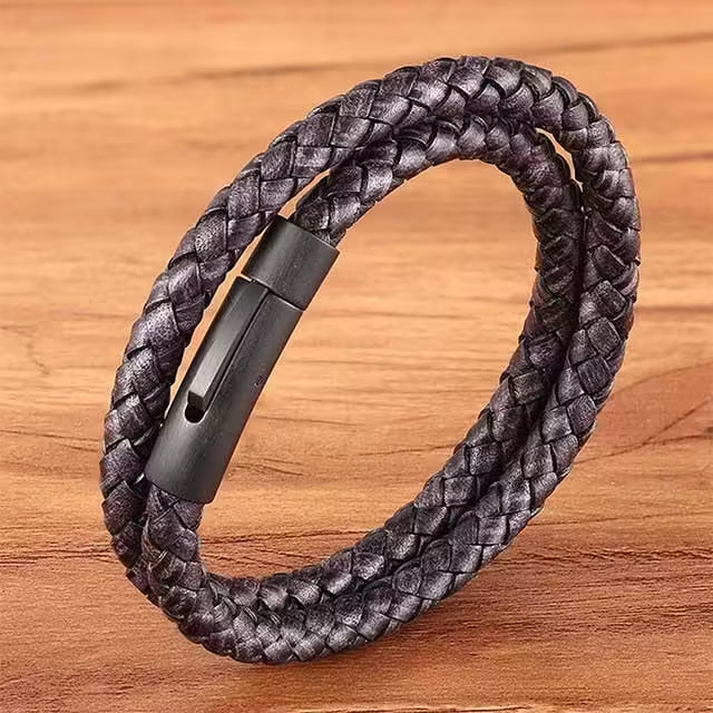 Black Buckle Double layer Leather Bracelet (EGBT321)