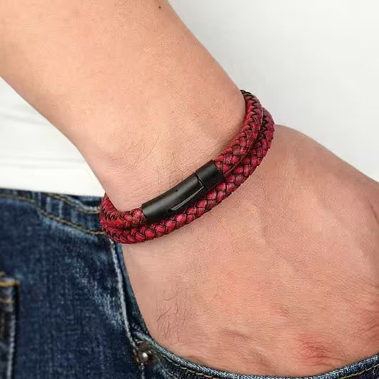 سوار جلدي مزدوج الطبقات بإبزيم أسود (EGBT321) 