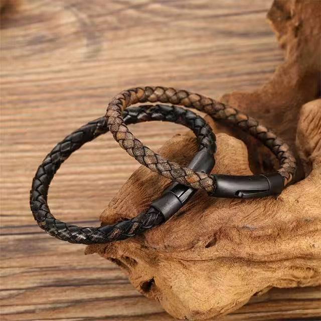 Bracelet homme en cuir multicolore avec fermoir magnétique noir (EGBT377) 