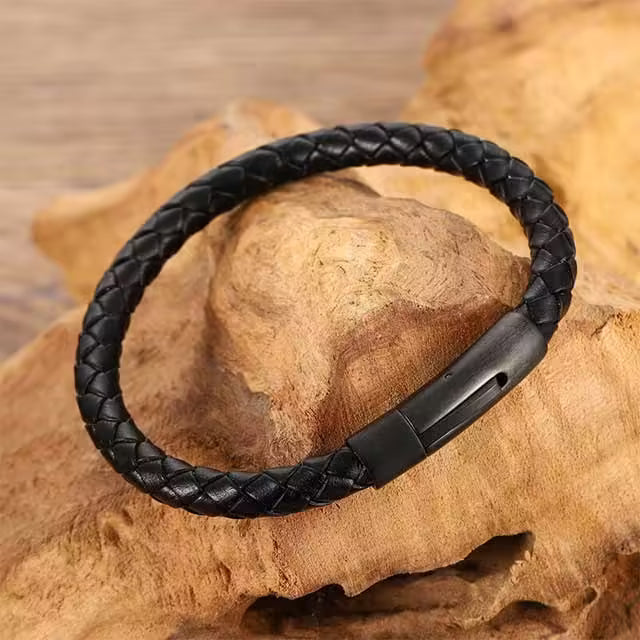 Bracelet homme en cuir multicolore avec fermoir magnétique noir (EGBT377) 