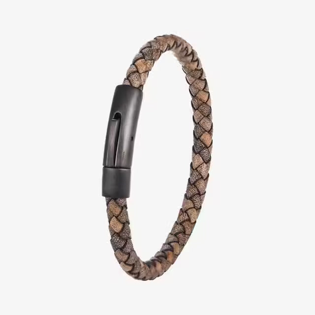 Bracelet homme en cuir multicolore avec fermoir magnétique noir (EGBT377) 