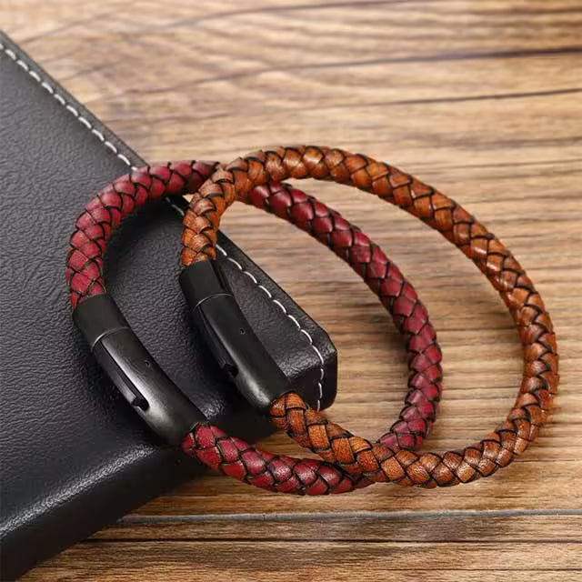 Bracelet homme en cuir multicolore avec fermoir magnétique noir (EGBT377) 