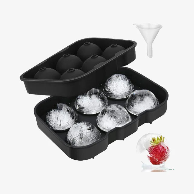 Black Round Silicon Ice Cube Ball Maker Tray - 6 Large Sphere Molds with Lid for Bar & Home Use