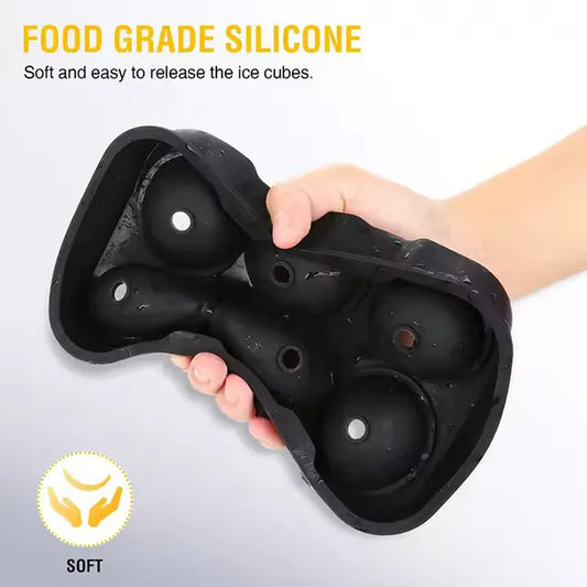 Black Round Silicon Ice Cube Ball Maker Tray - 6 Large Sphere Molds with Lid for Bar & Home Use