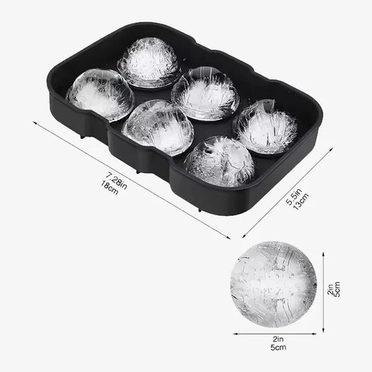 Black Round Silicon Ice Cube Ball Maker Tray - 6 Large Sphere Molds with Lid for Bar & Home Use