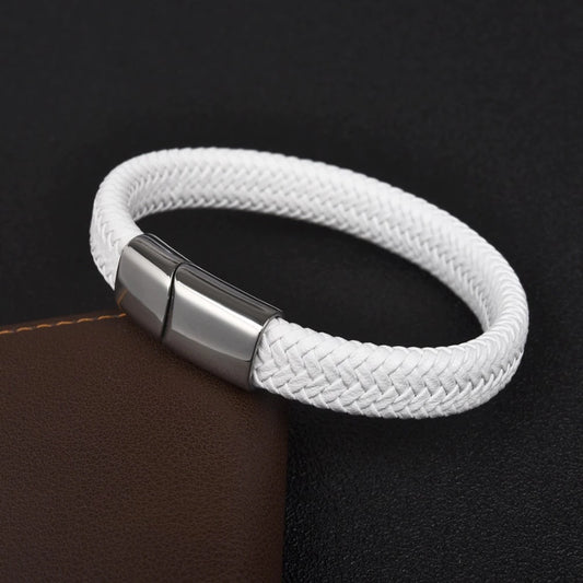Bracelet homme simple en cuir noir et blanc (EGBT062)