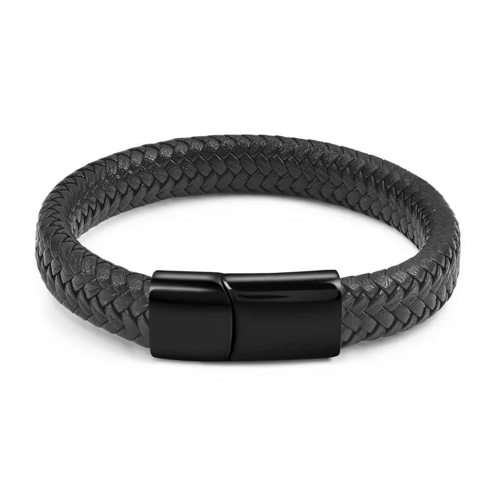 Bracelet homme simple en cuir noir et blanc (EGBT062)
