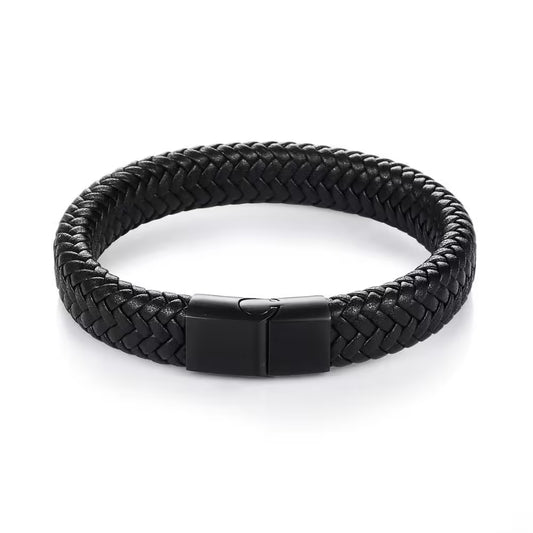 Bracelet homme simple en cuir noir et blanc (EGBT062)