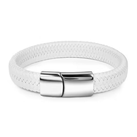 Bracelet homme simple en cuir noir et blanc (EGBT062)