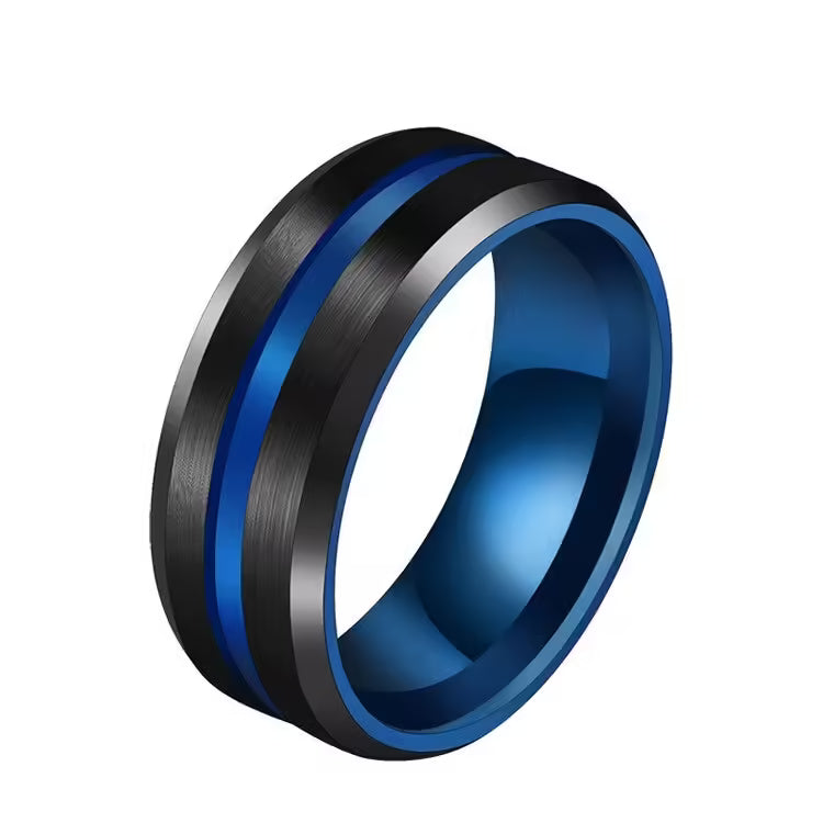 Bague unisexe noire et bleue 8 mm (EGR007)