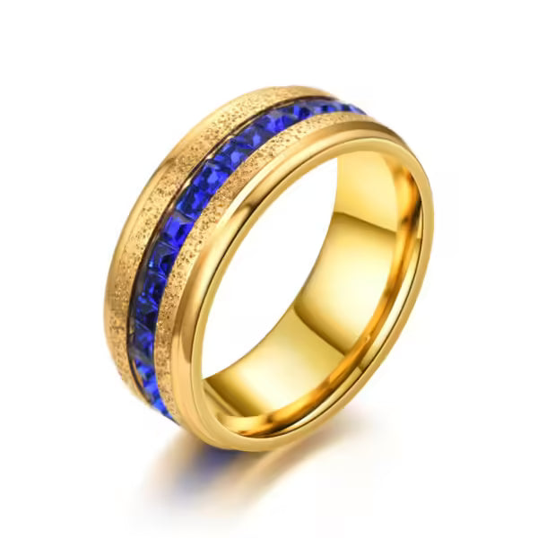 Bagues en acier inoxydable 8 mm avec cristal bleu (EGR041)