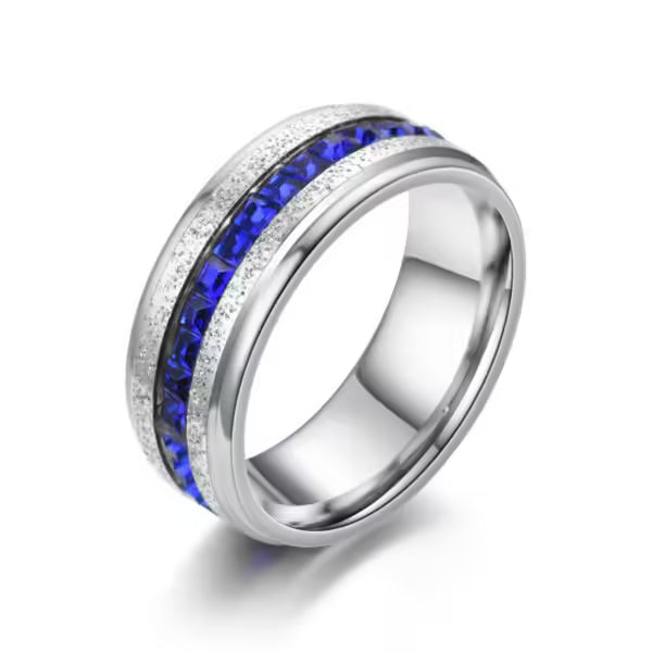 Bagues en acier inoxydable 8 mm avec cristal bleu (EGR041)