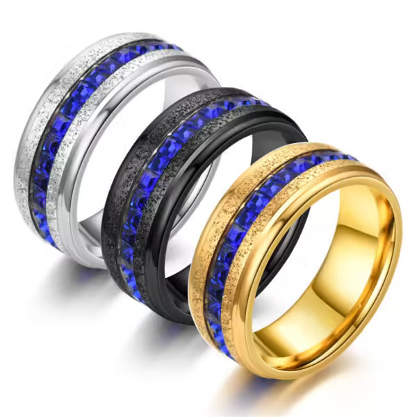 Bagues en acier inoxydable 8 mm avec cristal bleu (EGR041)