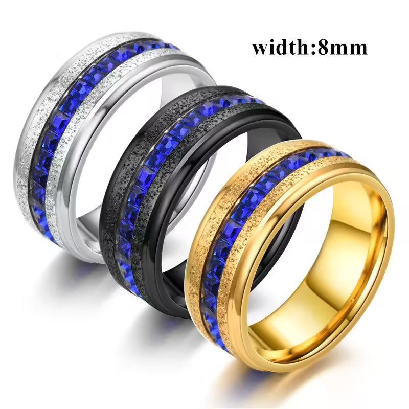 Bagues en acier inoxydable 8 mm avec cristal bleu (EGR041)