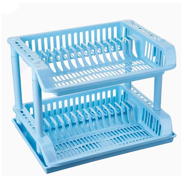 2-Tier Plastic Dish Draining Rack with Tray – Kitchen Drying Storage Organizer