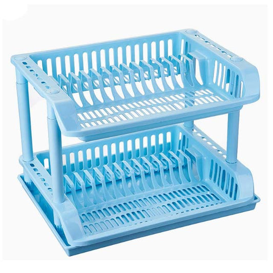 2-Tier Plastic Dish Draining Rack with Tray – Kitchen Drying Storage Organizer