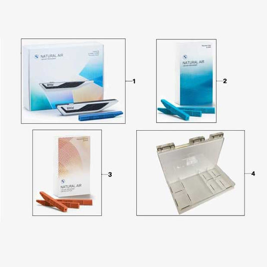 Kit de démarrage BMW Natural Air - Parfum d'ambiance Mountain View + Coffret Shopping Ship Noir - Parfum d'intérieur haut de gamme pour véhicules BMW