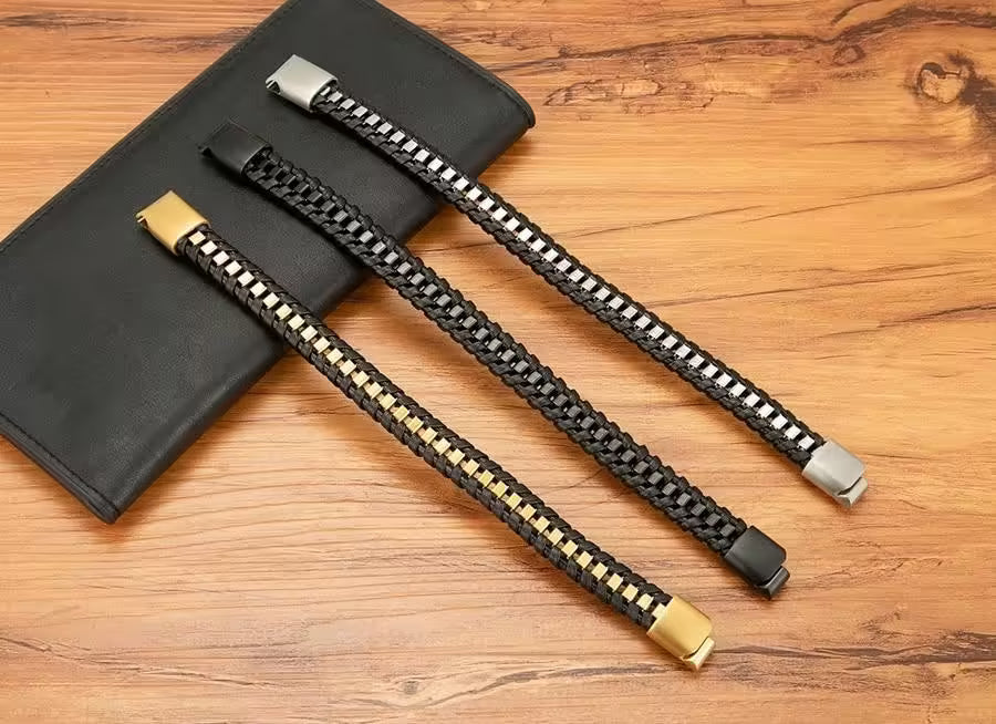 Bracelet homme en cuir noir tressé (EGBT108)