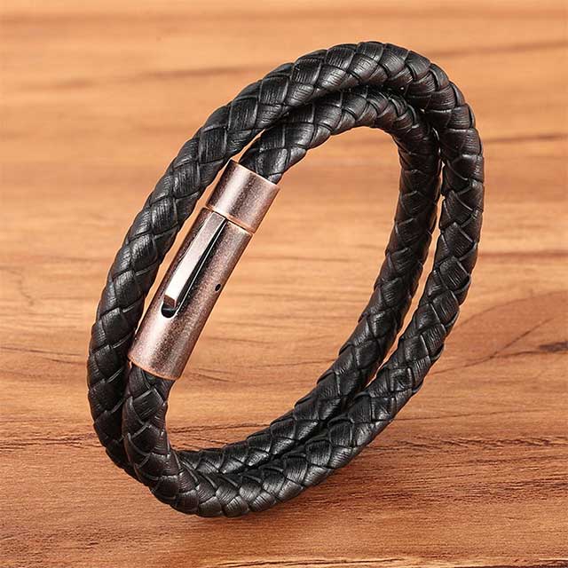 bronze buckle double layer leather bracelet egbt320 gallery img 1