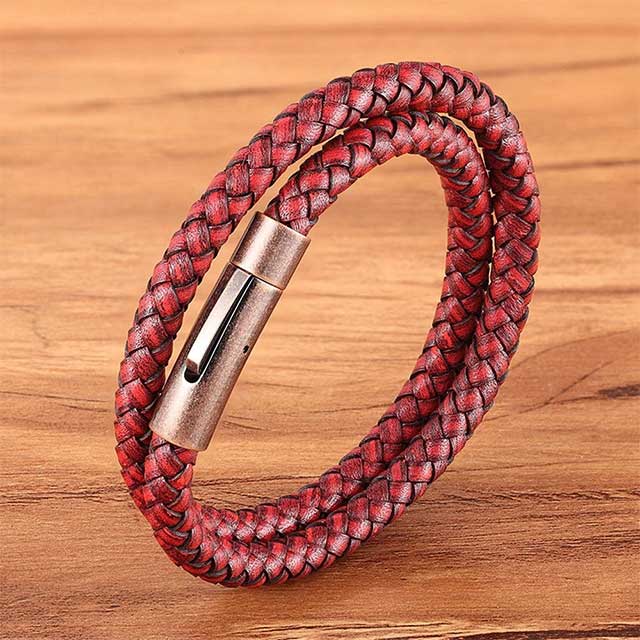 bronze buckle double layer leather bracelet egbt320 gallery img 2