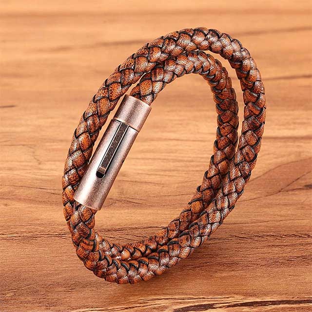 bronze buckle double layer leather bracelet egbt320 gallery img 3