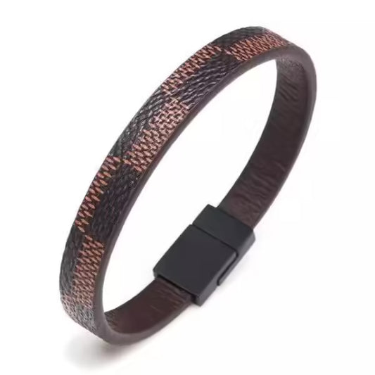 Bracelet simple en cuir marron et gris pour homme (EGBT099)