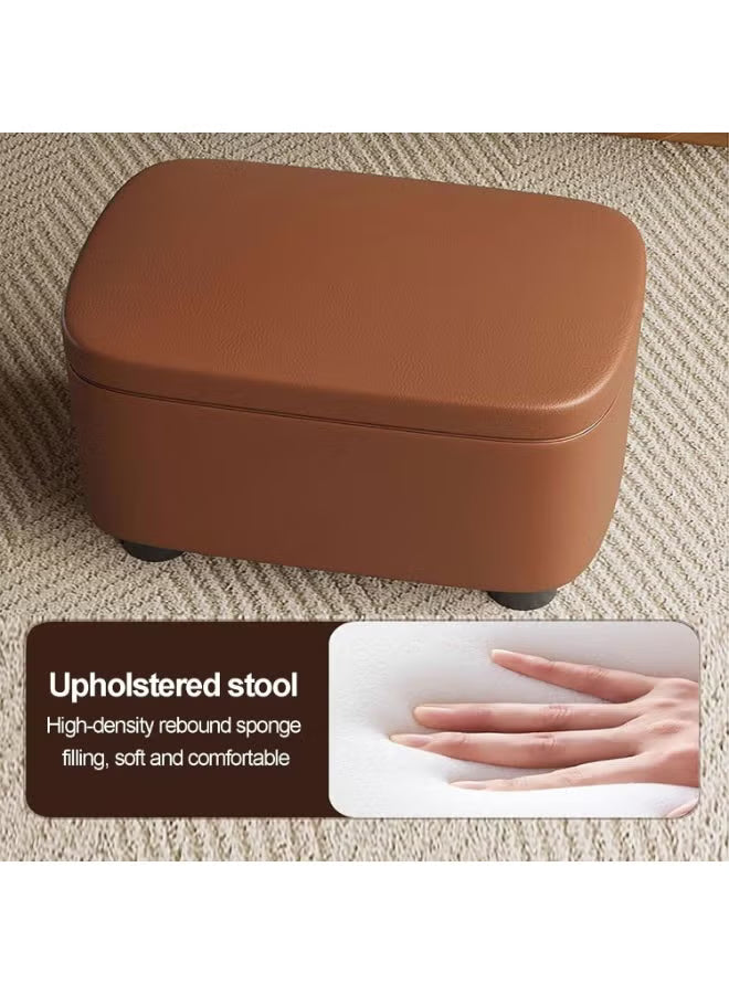 Modern Minimalist Storage Ottoman – Small Entryway Shoe-Changing Stool – Round Sofa Footrest & Bedroom Storage Chest (Orange/Gray)