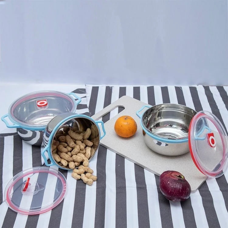 Ensemble de 3 bols de conservation en acier inoxydable avec couvercles hermétiques – Récipients polyvalents pour la préparation, le service et le stockage en cuisine