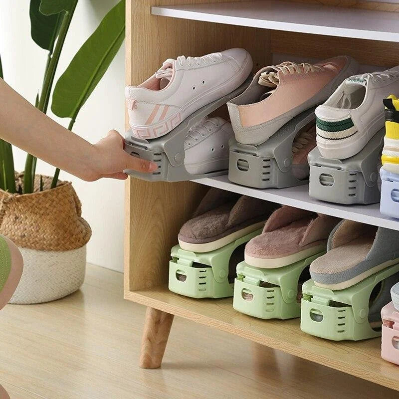 Organisateur de chaussures double couche – Étagère à chaussures réglable peu encombrante