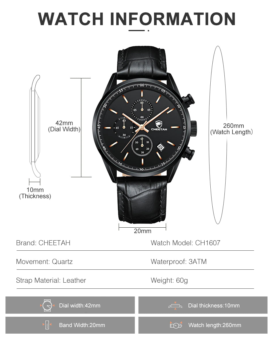 CHEETAH Chronograph Leather Men Watch (CH1607L)