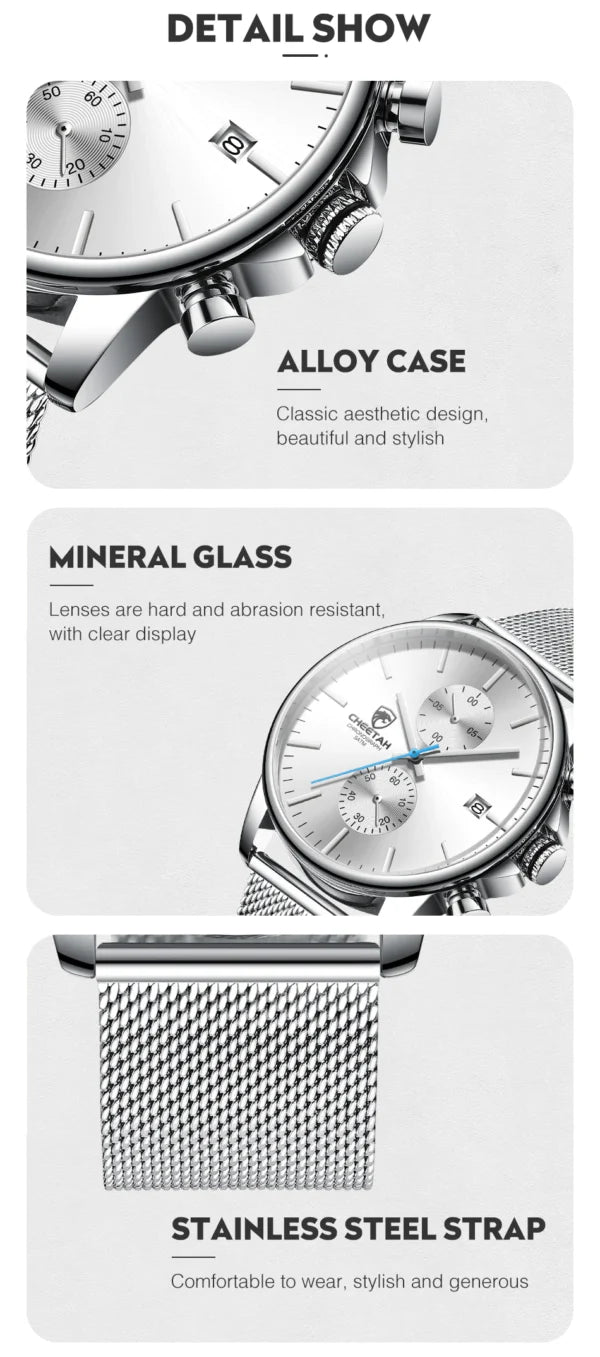 Montre homme CHEETAH Chronographe en maille acier inoxydable (CH1604M)