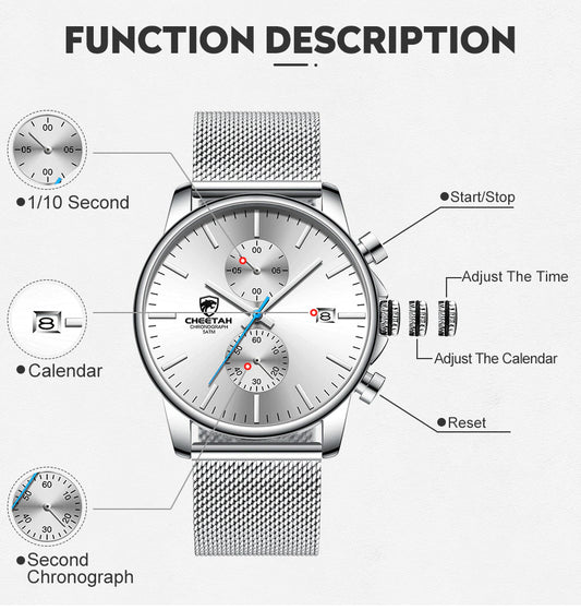 CHEETAH Chronograph Mesh Stainless Steel Men Watch (CH1604M)