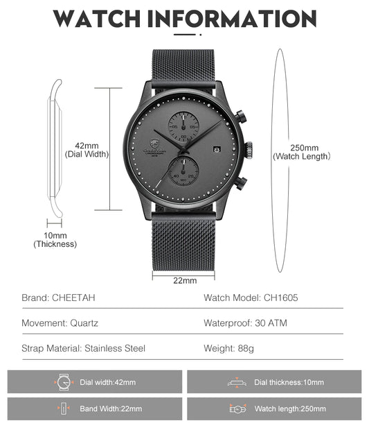 CHEETAH Chronograph Mesh Stainless Steel Men Watch (CH1605M)