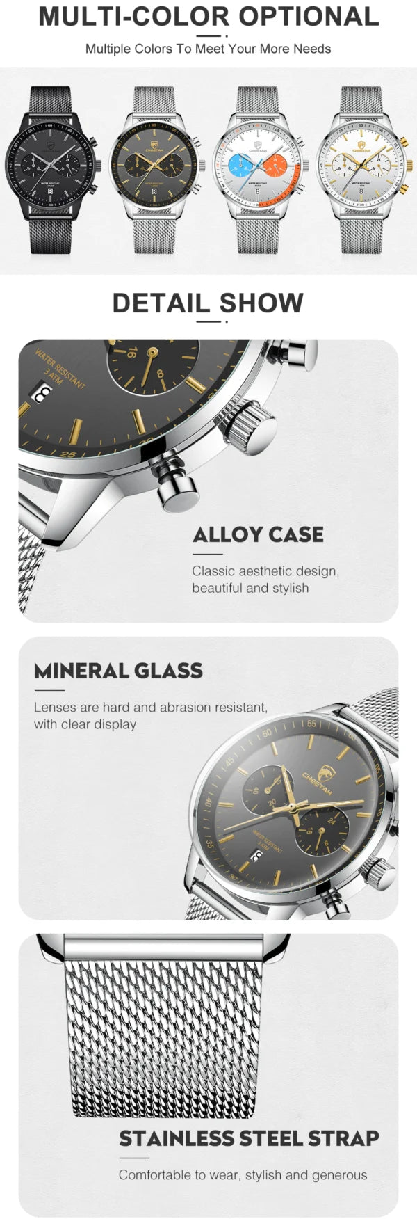 Montre homme CHEETAH Chronographe en maille et acier inoxydable (CH1608)