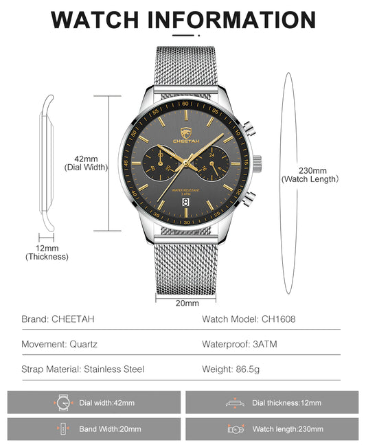 CHEETAH Chronograph Mesh Stainless Steel Men Watch (CH1608)