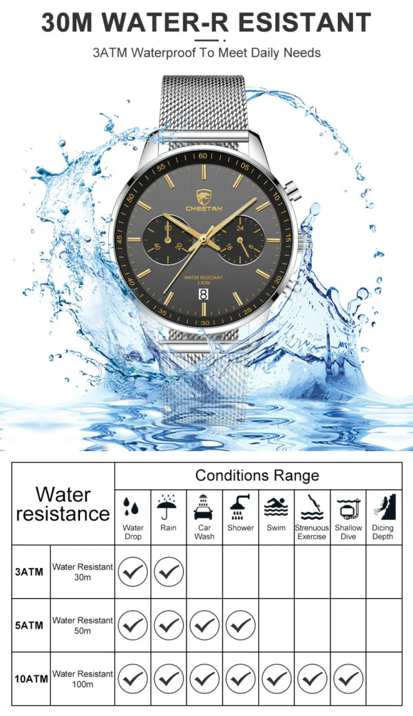 Montre homme CHEETAH Chronographe en maille et acier inoxydable (CH1608)