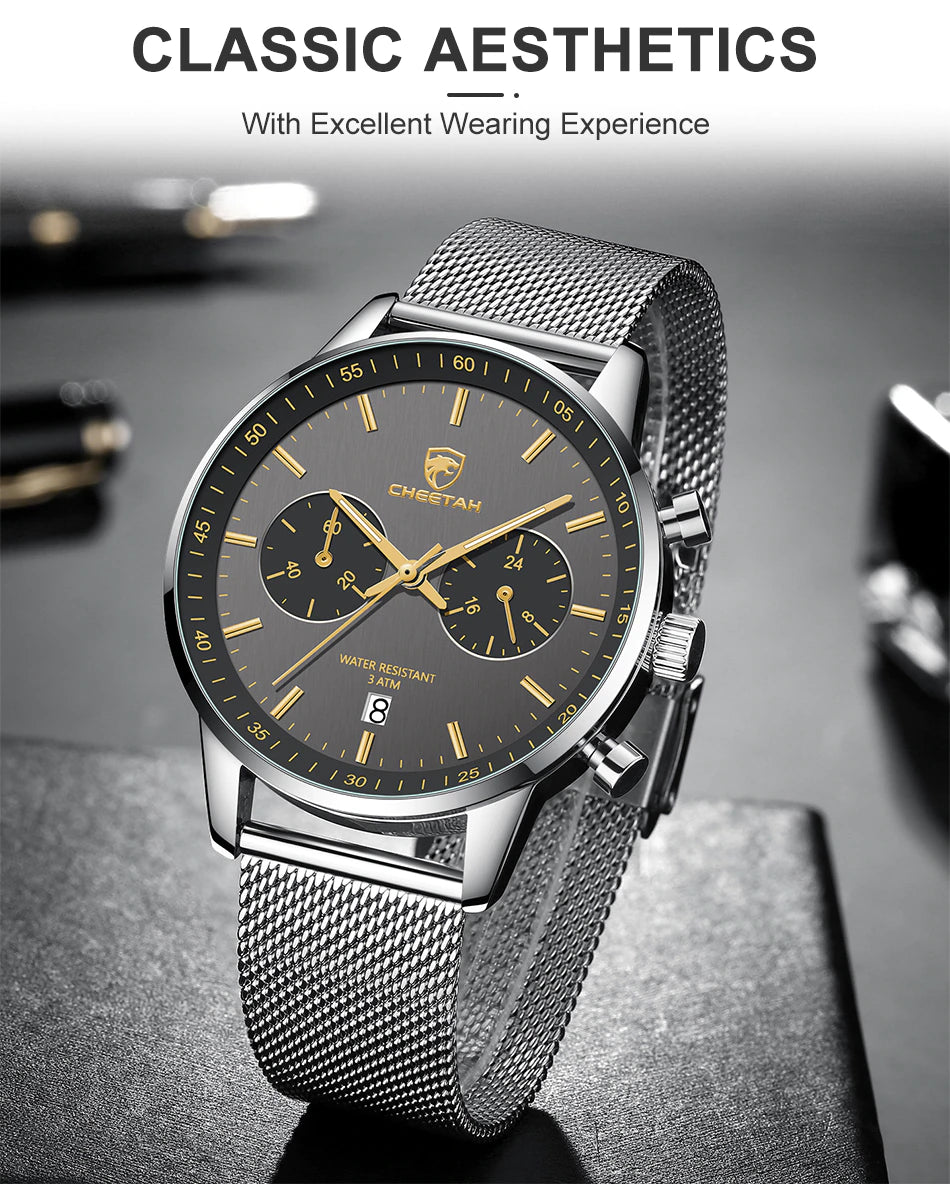 Montre homme CHEETAH Chronographe en maille et acier inoxydable (CH1608)