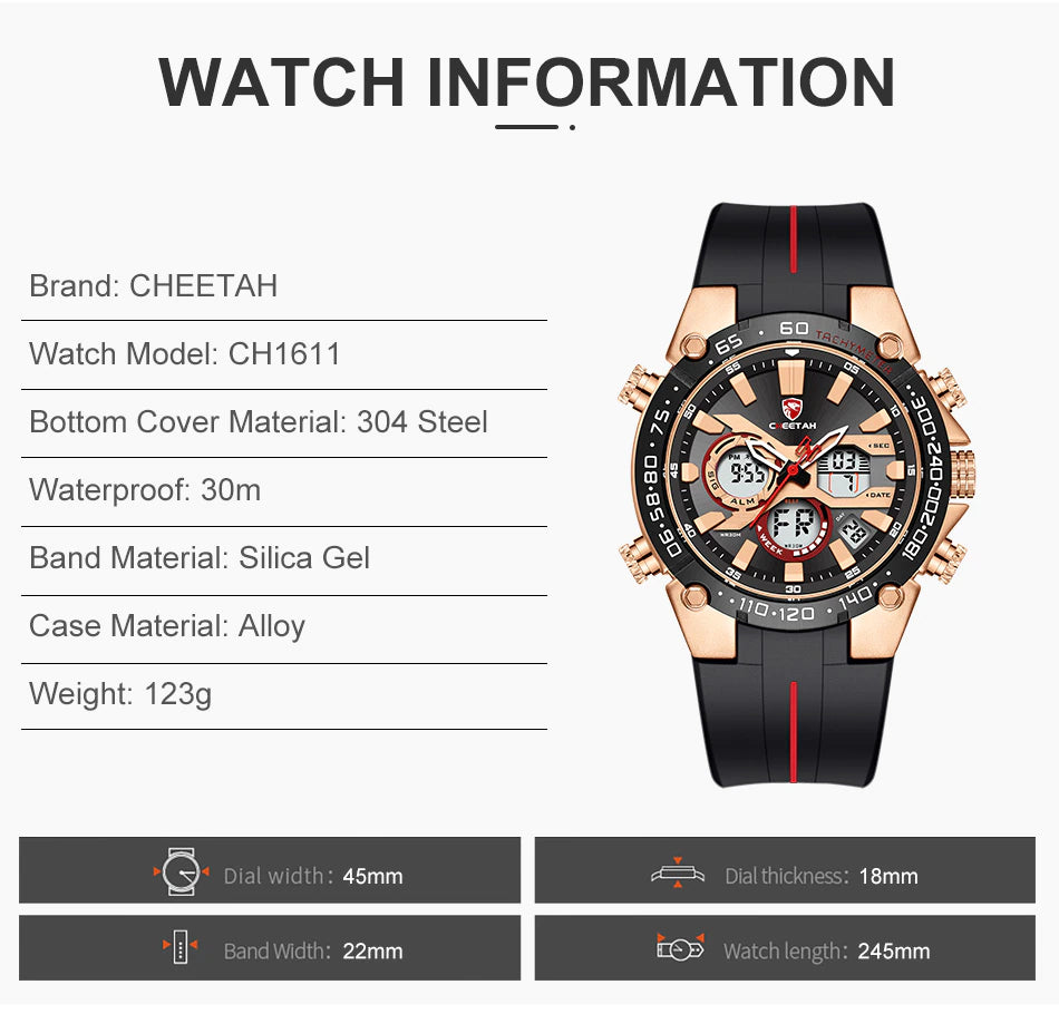 Montre homme numérique en silicone CHEETAH (CH1611)