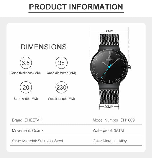 cheetah ultra thin stainless steel men watch ch1609 gallery img 14