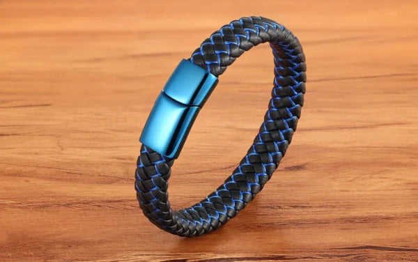 Bracelet en cuir bleu classique avec serrure pour hommes